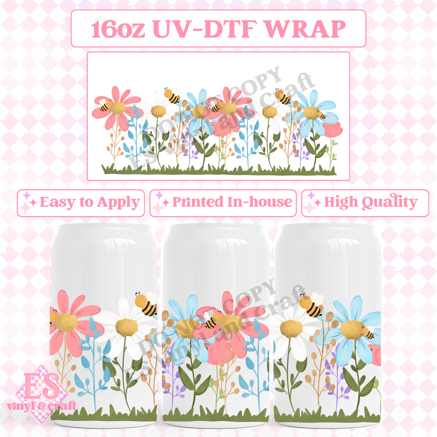 Wildflower Border - 16oz Beer Can / Libbey UV-DTF Transfer image 0