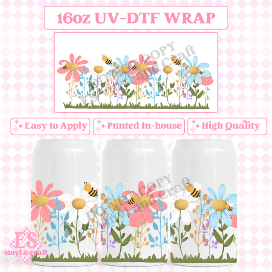 Wildflower Border - 16oz Beer Can / Libbey UV-DTF Transfer image 0