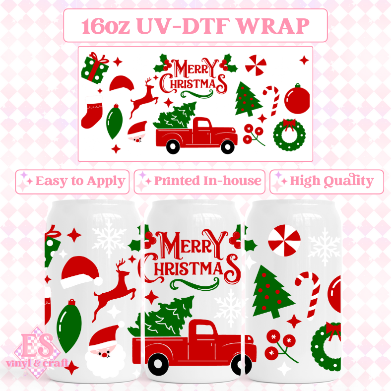 Christmas - 16oz Beer Can / Libbey UV-DTF Transfers image 2