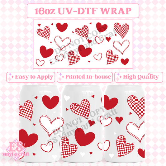 Doodle Hearts - 16oz Beer Can / Libbey UV-DTF Transfer image 0