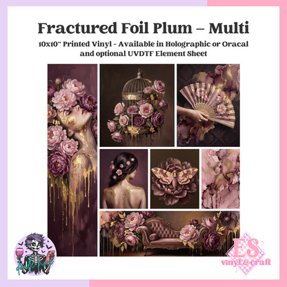 Fractured Foil Plum - Multi - 10" x 10" Self Adhesive Vinyl (Oracal or Holo)