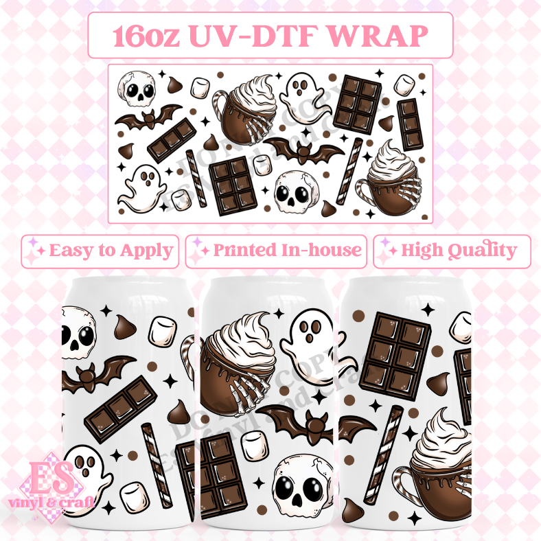 Spooky Hot Cocoa - 16oz Beer Can / Libbey UV-DTF image 0