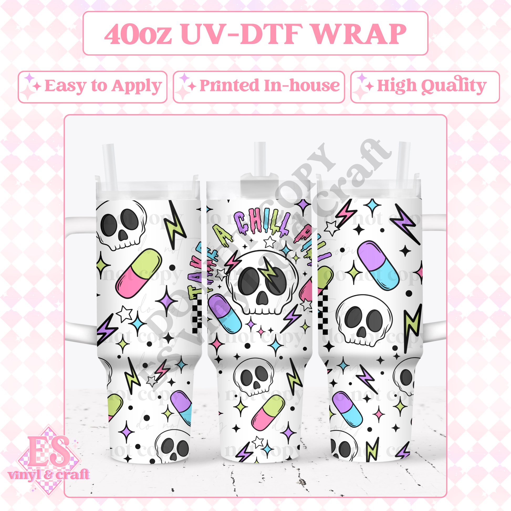 Chill Pill - 40oz Tumbler Wraps - UV-DTF (2 Wraps - Top and Bottom) image 0