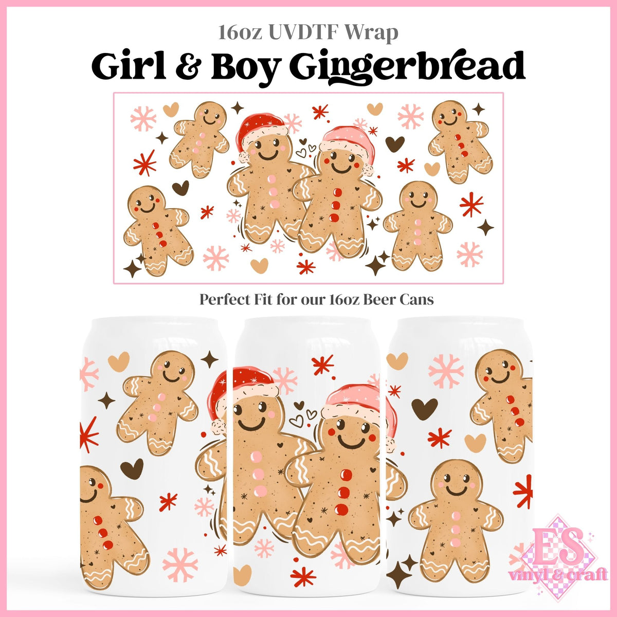 Girl & Boy Gingerbread - 16oz Beer Can / Libbey UVDTF Transfers