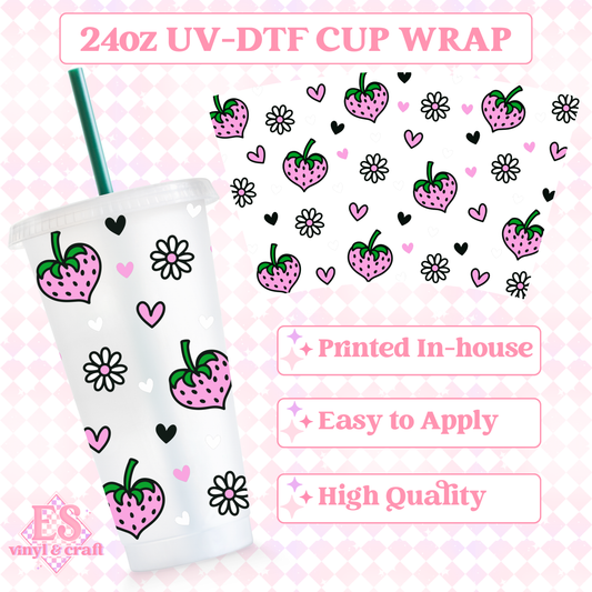 Strawberry Hearts - UVDTF 24oz Cold Cup Wrap image 0