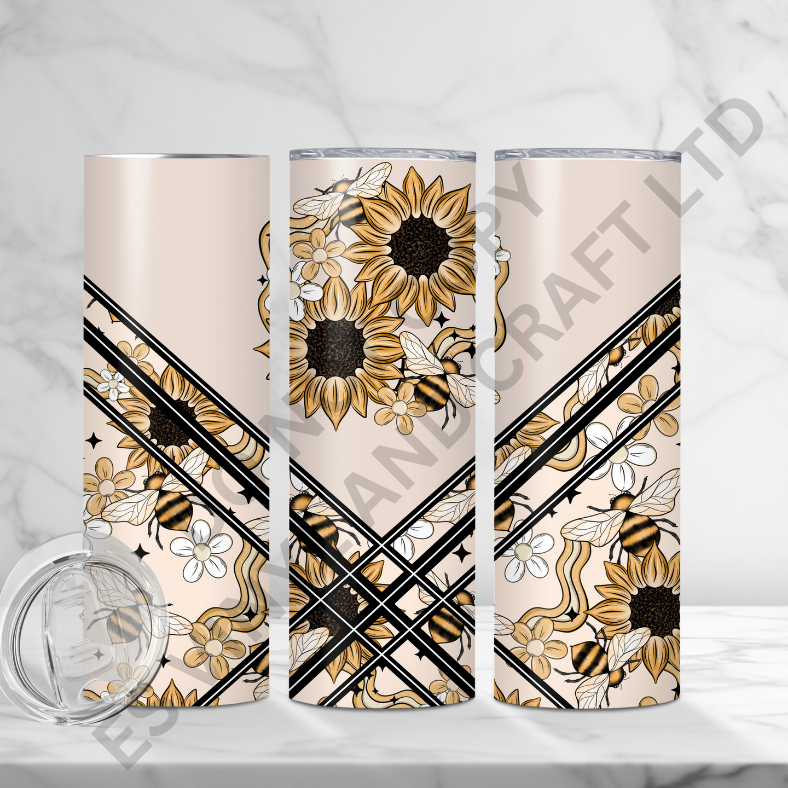 Sunflower Bee - Full 20oz Tumbler Sublimation Ready To Print image 0
