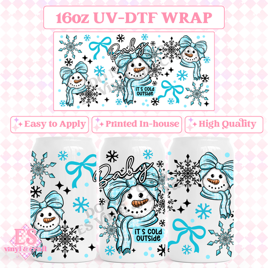 Baby It's Cold Outside Blue - 16oz Beer Can / Libbey UV-DTF image 0