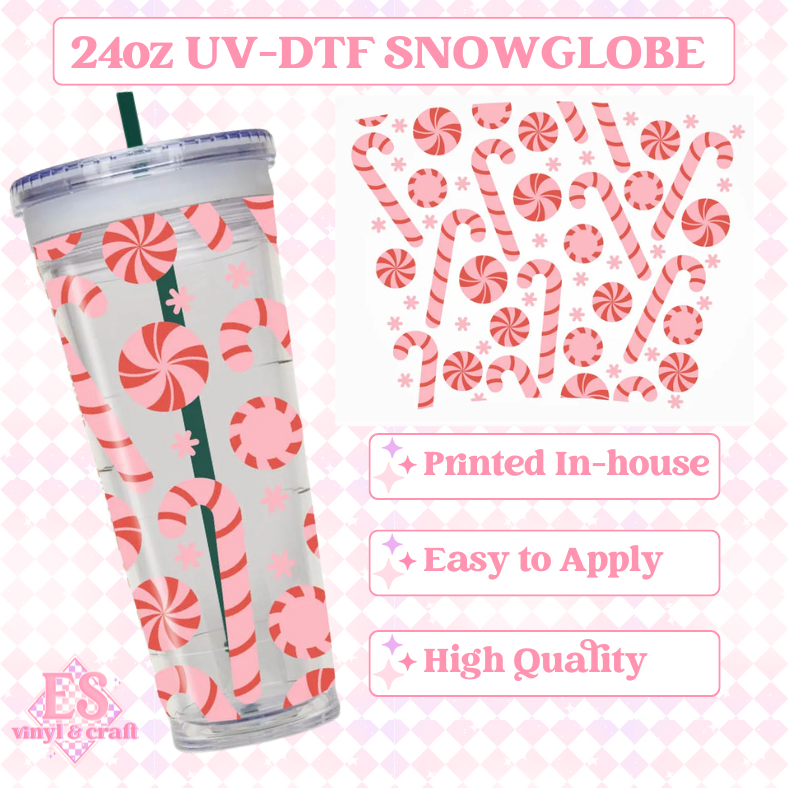 Christmas Pink Peppermints - UVDTF 24oz Snowglobe Wrap image 0