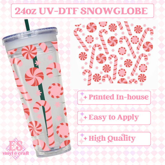 Christmas Pink Peppermints - UVDTF 24oz Snowglobe Wrap image 0