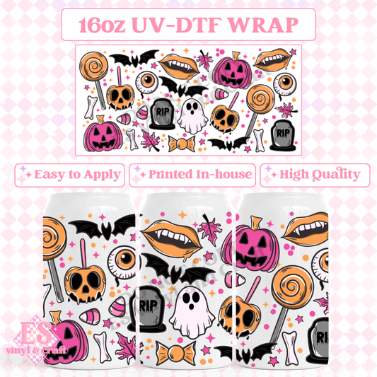 October Things Pink and Orange - 16oz Beer Can / Libbey UV-DTF image 0