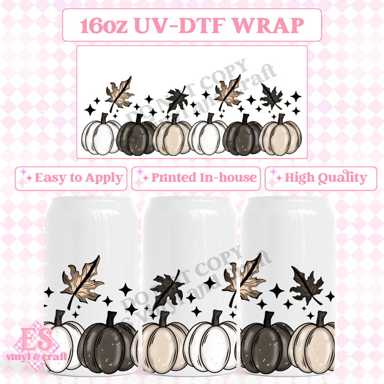 Autumn Pumpkin Border - 16oz Beer Can / Libbey UV-DTF image 0