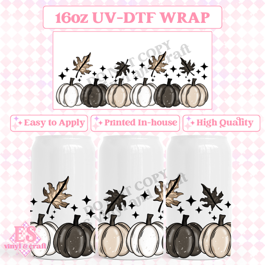 Autumn Pumpkin Border - 16oz Beer Can / Libbey UV-DTF image 0