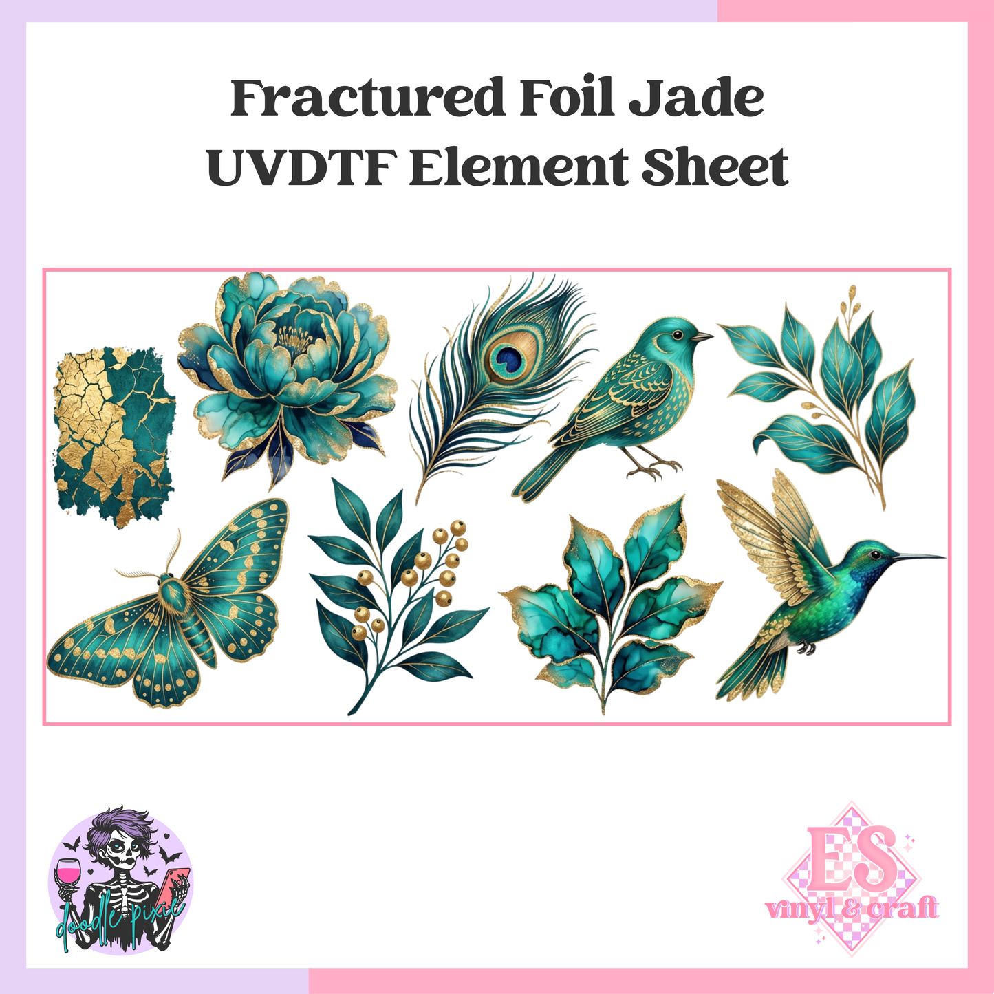 Fractured Foil Jade - Multi - 10" x 10" Self Adhesive Vinyl (Oracal or Holo)