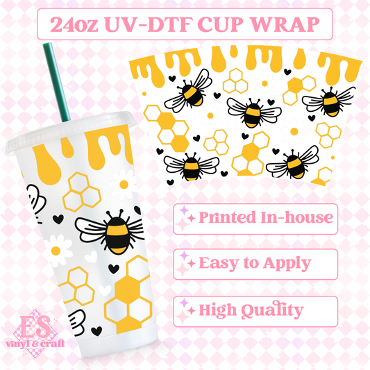 Bee Happyyy - UVDTF 24oz Cold Cup Wrap image 0