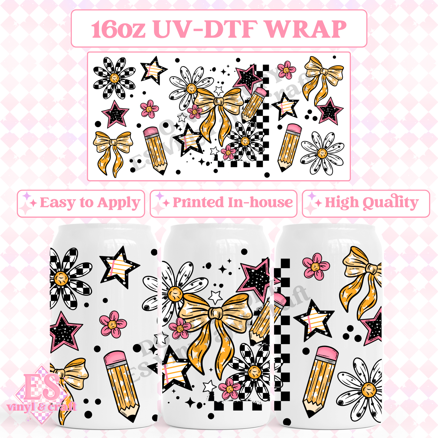 School Bow - 16oz Beer Can / Libbey UV-DTF Transfer image 0