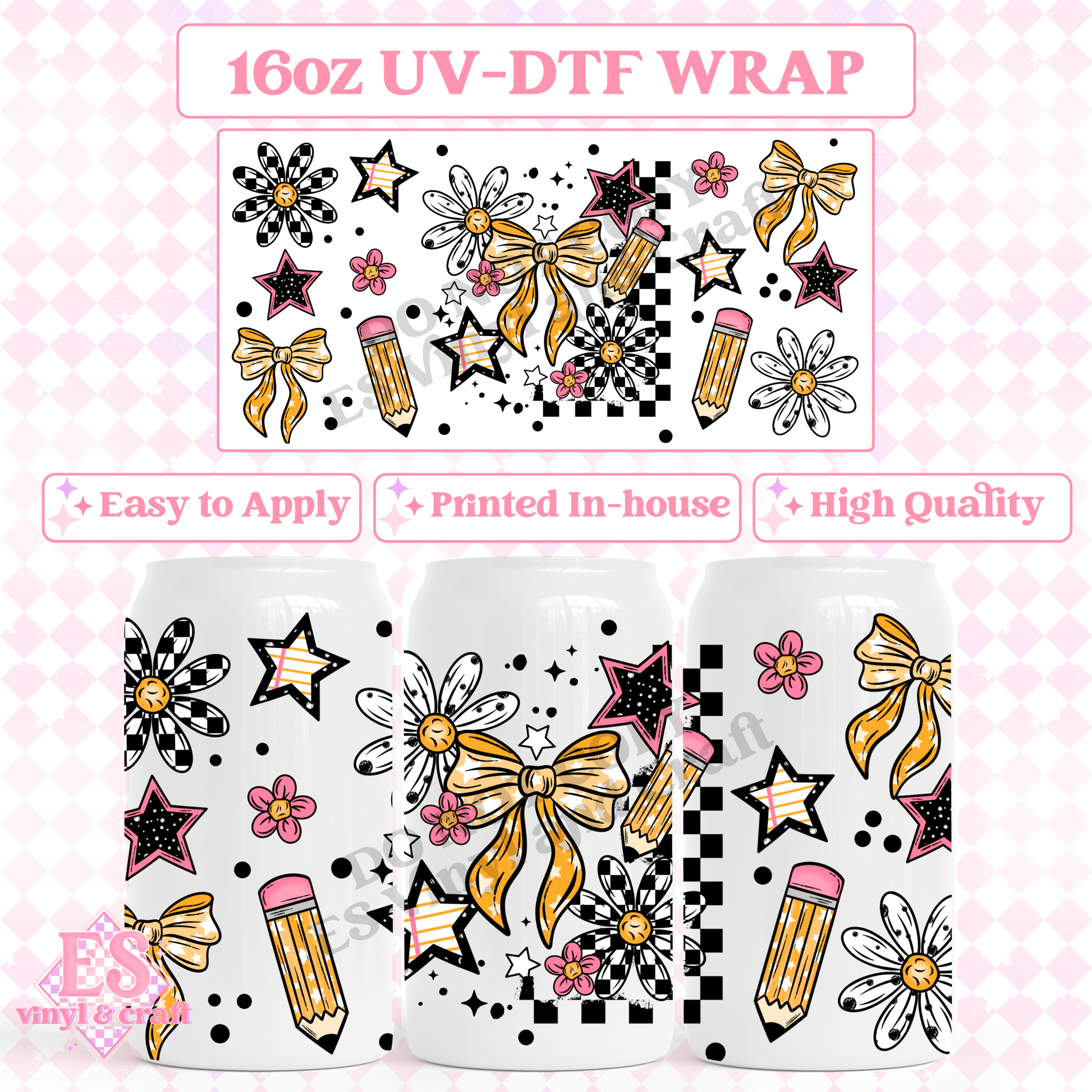 School Bow - 16oz Beer Can / Libbey UV-DTF Transfer image 0
