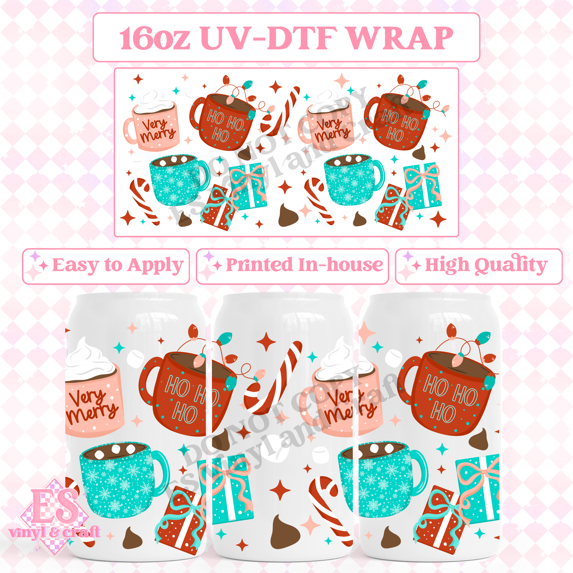 Christmas Mugs - 16oz Beer Can / Libbey UV-DTF image 0