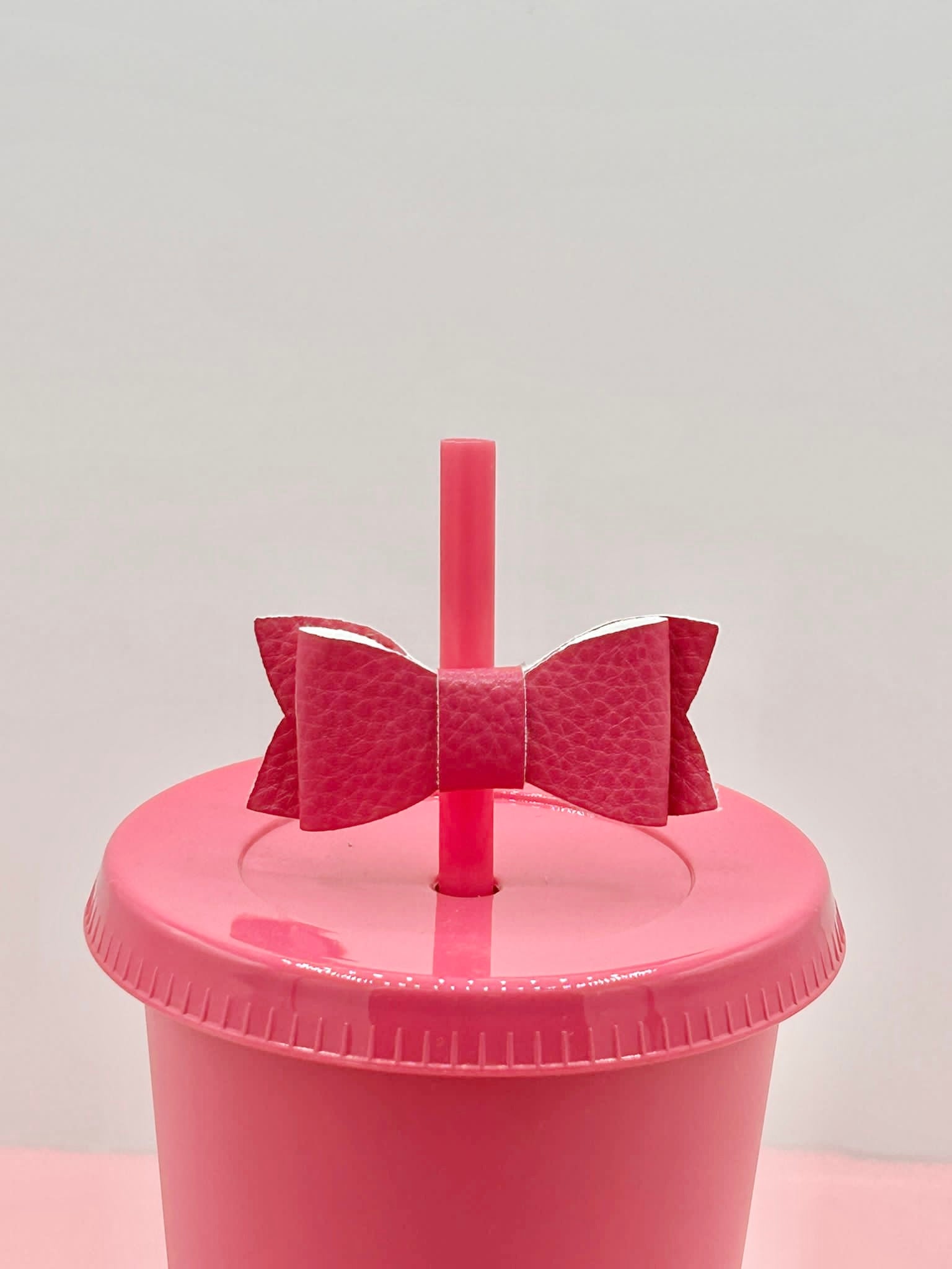 Mini Bow Straw Topper - Faux Leather Dark Pink image 0