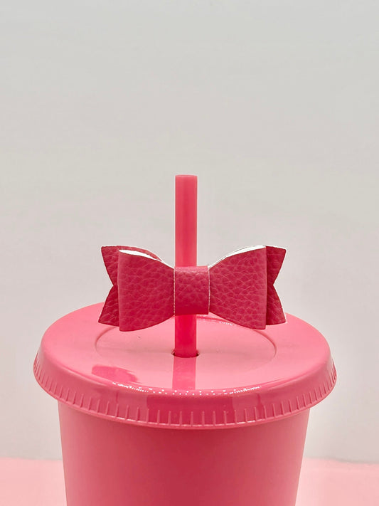 Mini Bow Straw Topper - Faux Leather Dark Pink image 0