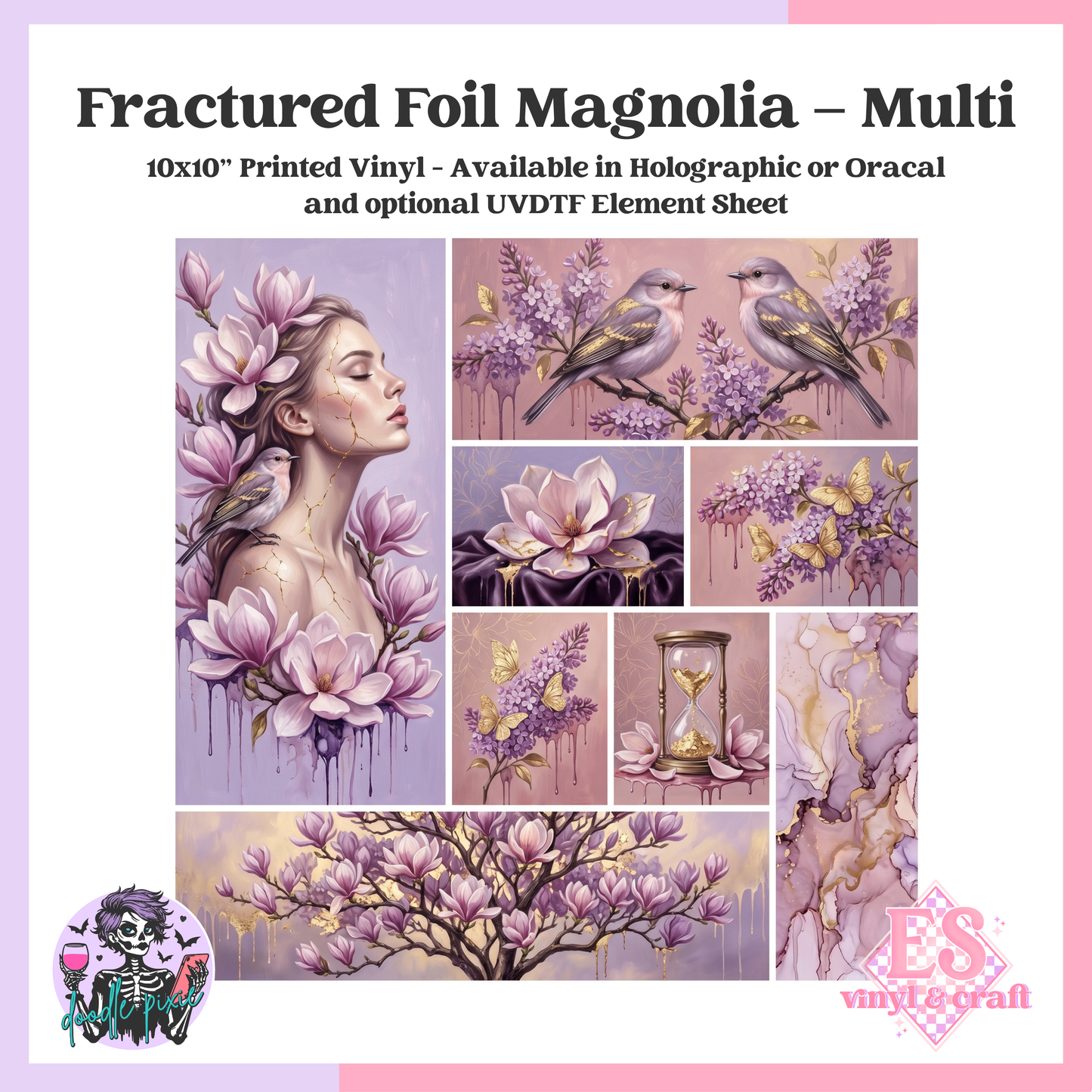 Fractured Foil Magnolia - Multi - 10" x 10" Self Adhesive Vinyl (Oracal or Holo)