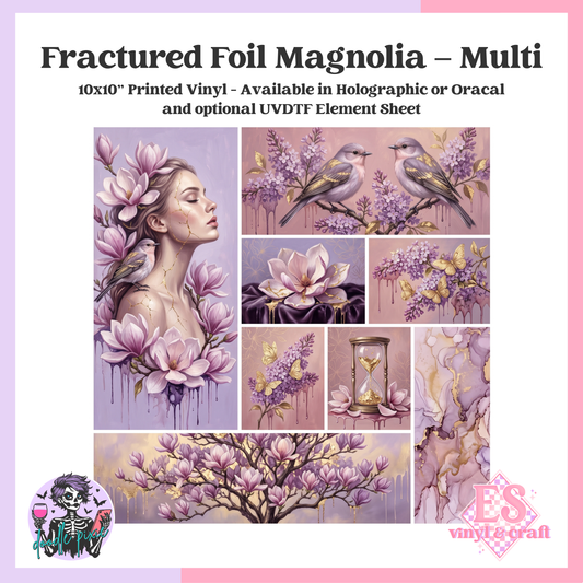 Fractured Foil Magnolia - Multi - 10" x 10" Self Adhesive Vinyl (Oracal or Holo)