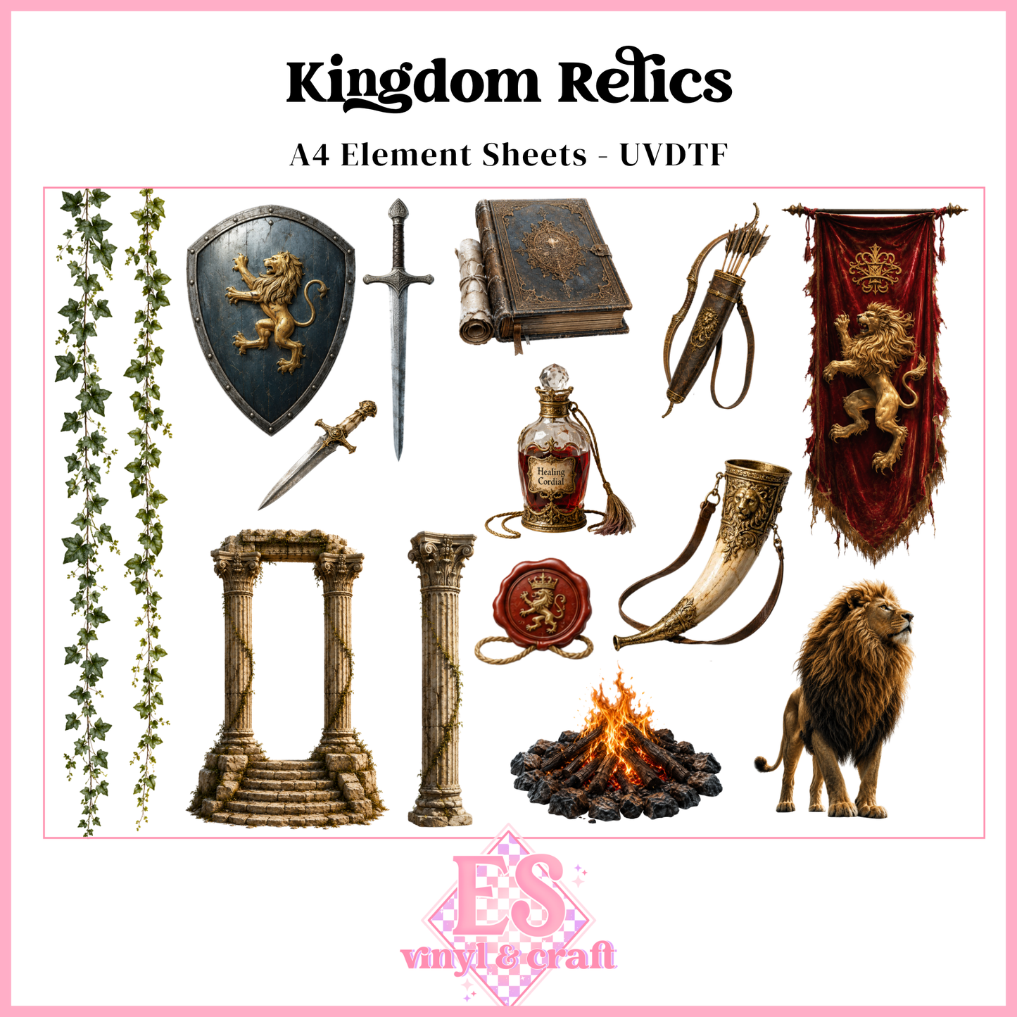 Kingdom Relics - UVDTF Element Sheet (A4 Sheet)