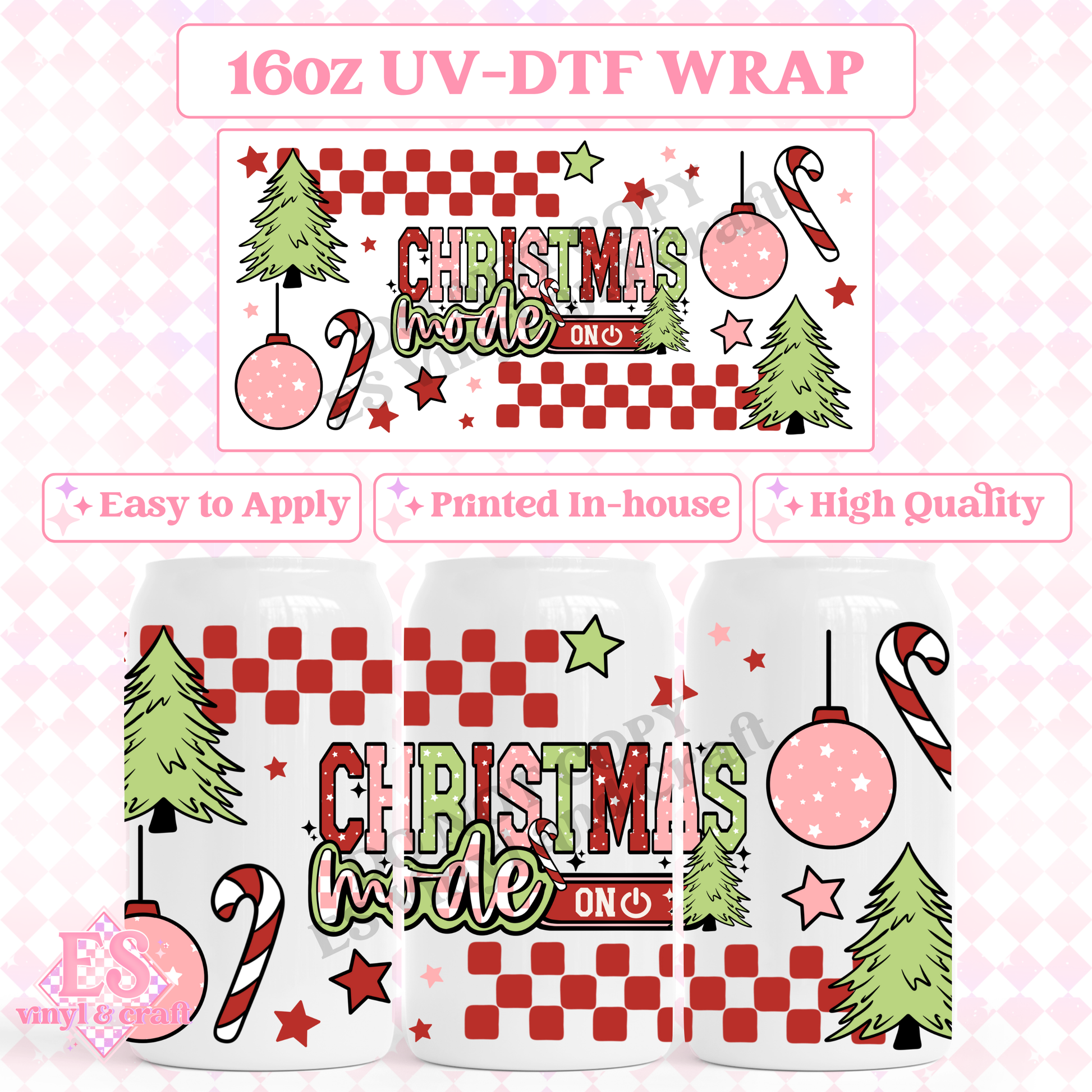 Christmas Mode On - 16oz Beer Can / Libbey UV-DTF Transfer image 0