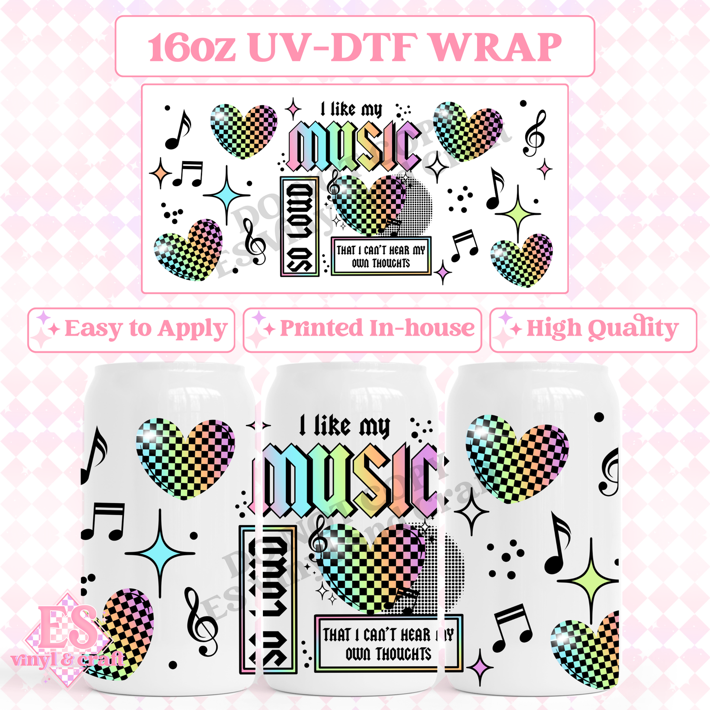 Music So Loud (Black Elements) - 16oz Beer Can / Libbey UV-DTF Transfer image 0