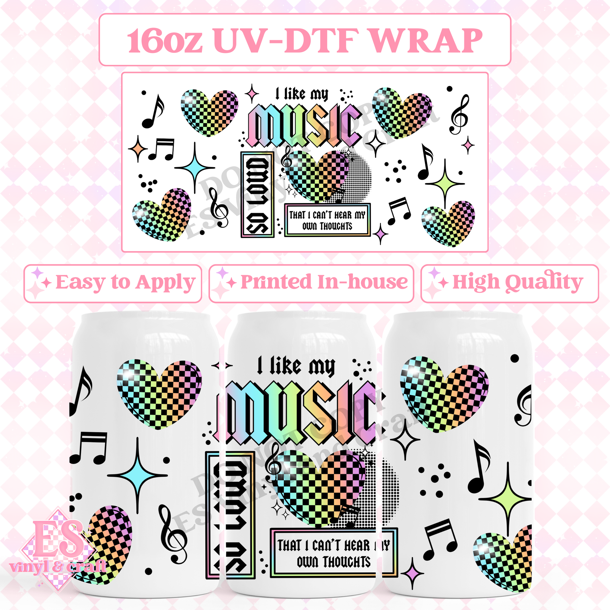 Music So Loud (Black Elements) - 16oz Beer Can / Libbey UV-DTF Transfer image 0