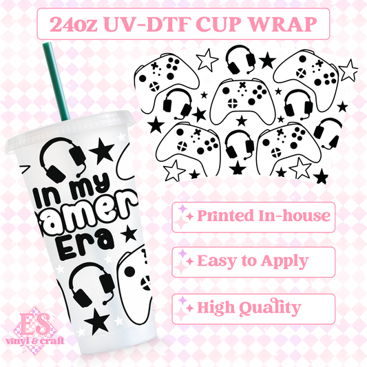 In My Gamer Era "X" Black and White - UVDTF 24oz Cold Cup Wrap image 0