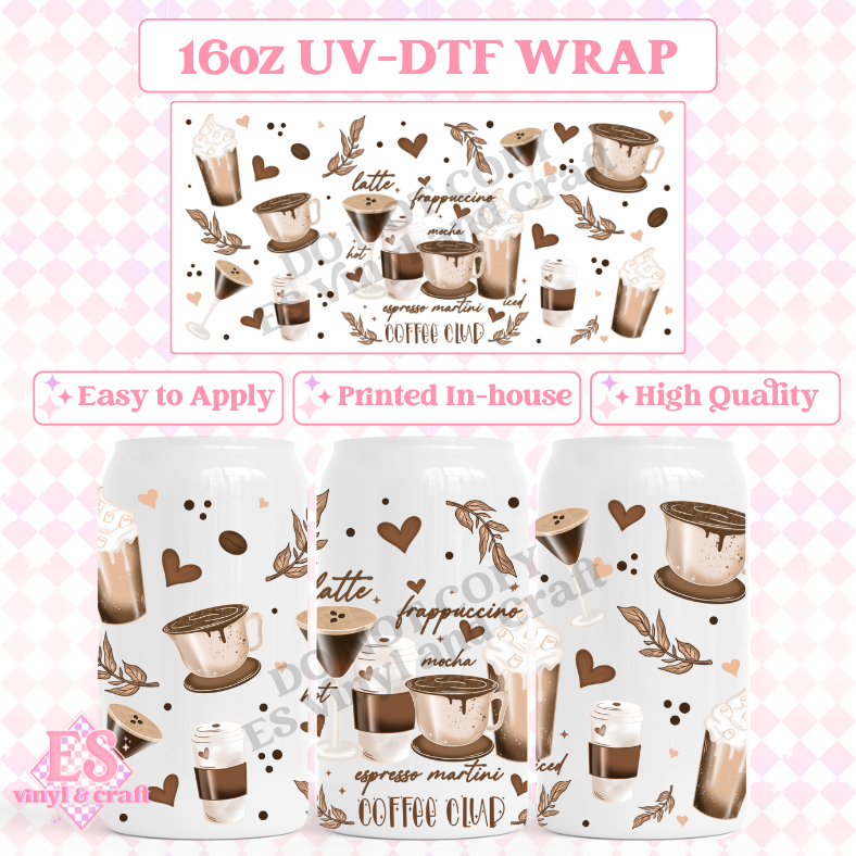 Coffee Club - 16oz Beer Can / Libbey UV-DTF Transfer image 0