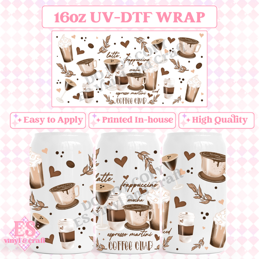 Coffee Club - 16oz Beer Can / Libbey UV-DTF Transfer image 0