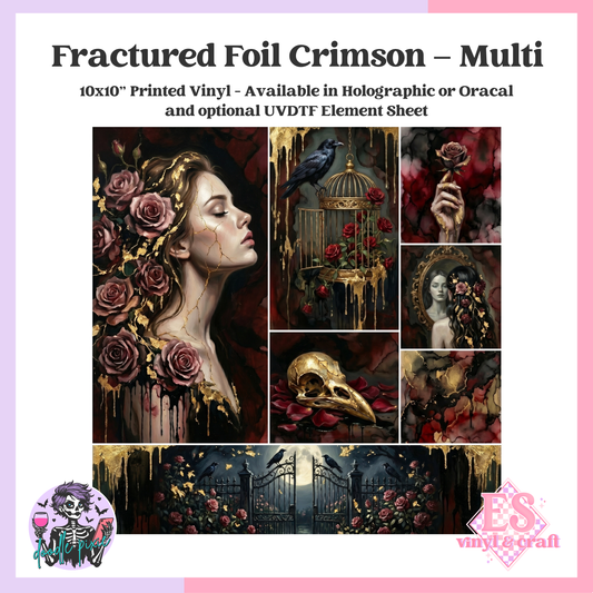 Fractured Foil Crimson - Multi - 10" x 10" Self Adhesive Vinyl (Oracal or Holo)