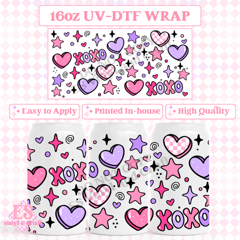 XOXO Hearts - 16oz Beer Can / Libbey UV-DTF Transfer image 0