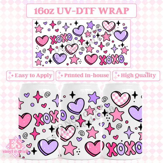 XOXO Hearts - 16oz Beer Can / Libbey UV-DTF Transfer image 0