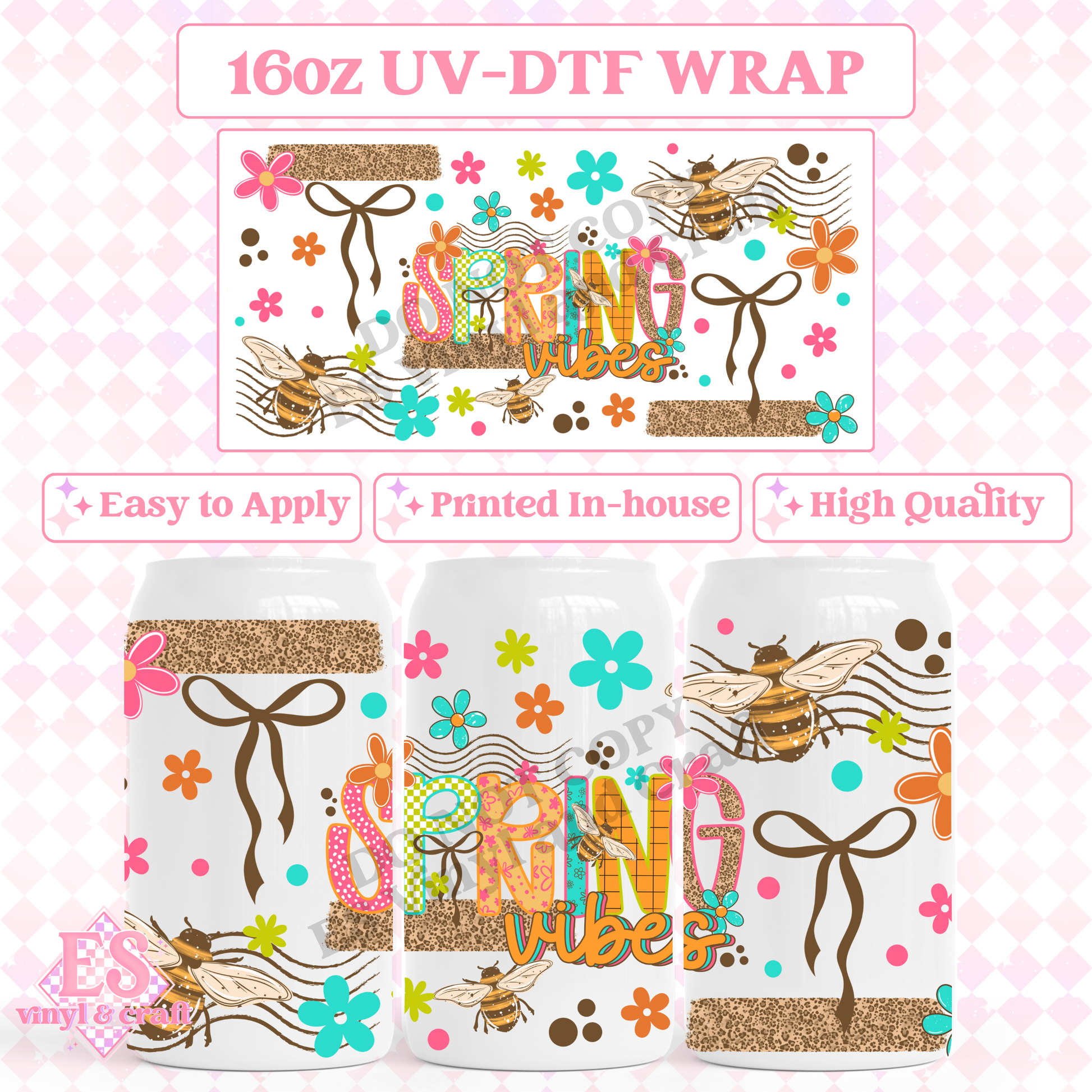 Spring Vibes - 16oz Beer Can / Libbey UV-DTF image 0