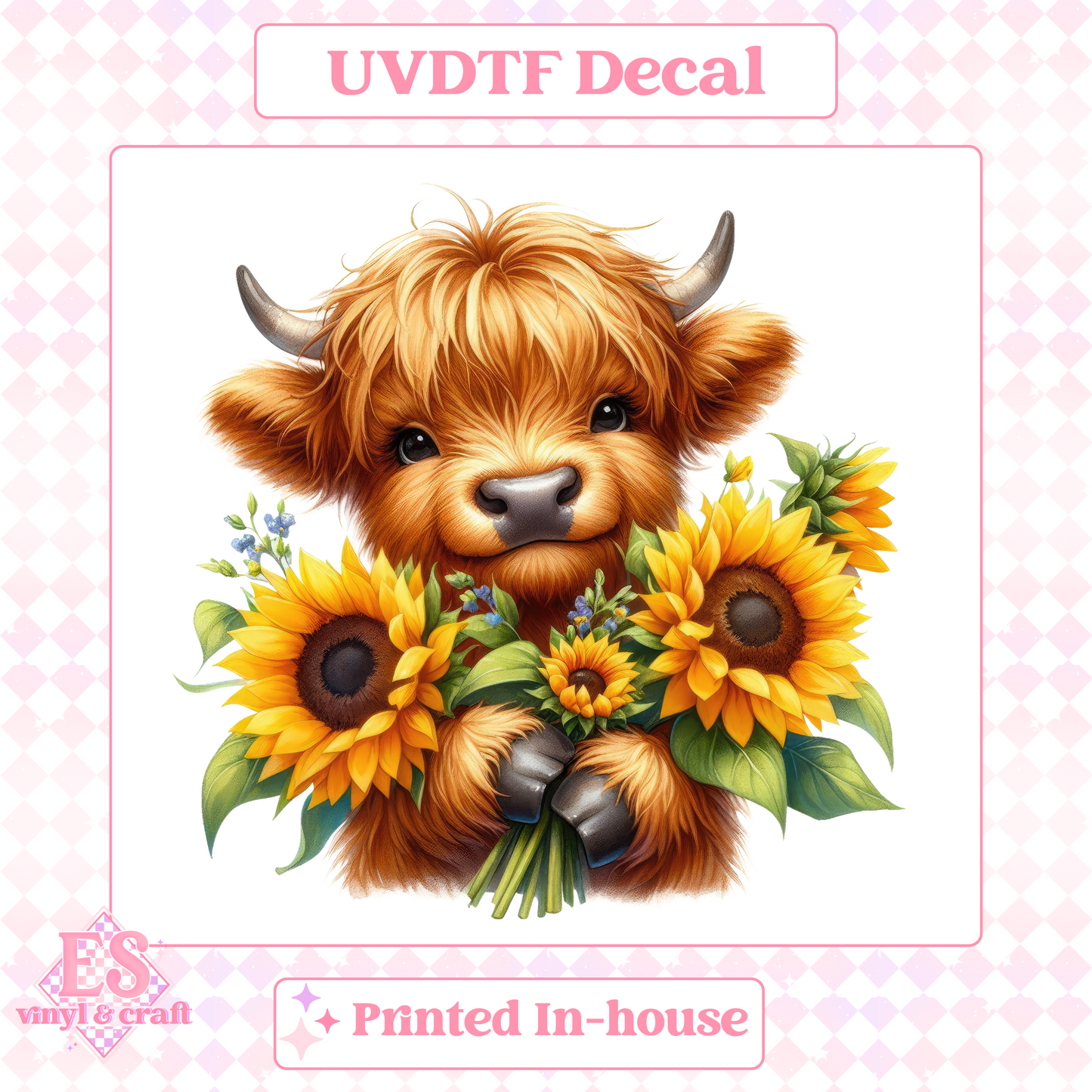Sunflower Highland Cows - UV-DTF Decal Transfer image 3