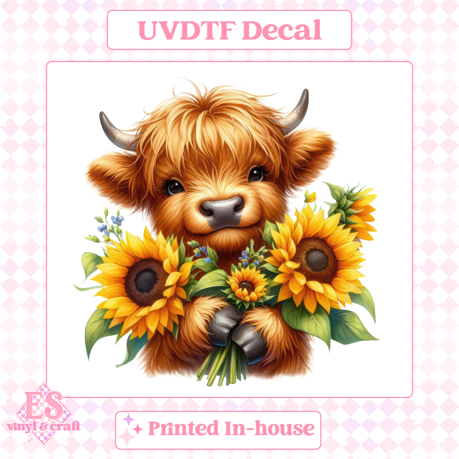 Sunflower Highland Cows - UV-DTF Decal Transfer image 3