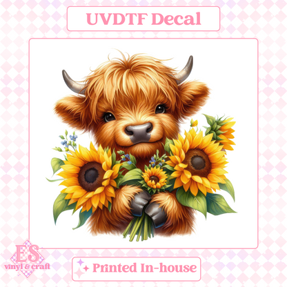 Sunflower Highland Cows - UV-DTF Decal Transfer image 3