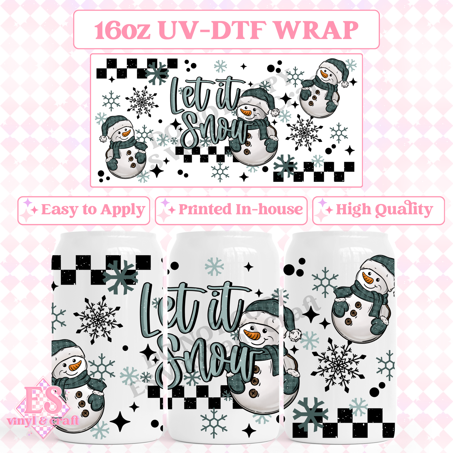 Let It Snow Snowman - 16oz Beer Can / Libbey UV-DTF image 0