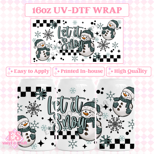Let It Snow Snowman - 16oz Beer Can / Libbey UV-DTF image 0