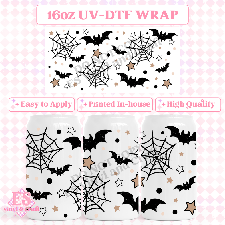 Stars and Bats (Black) - 16oz Beer Can / Libbey UV-DTF Transfer image 0