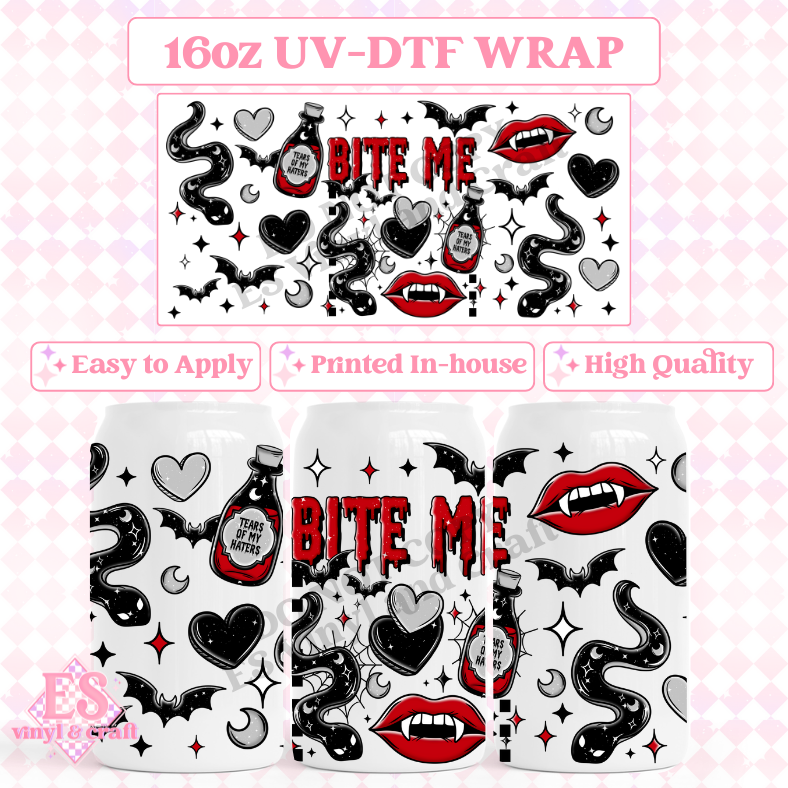 Bite Me Black - 16oz Beer Can / Libbey UV-DTF image 0