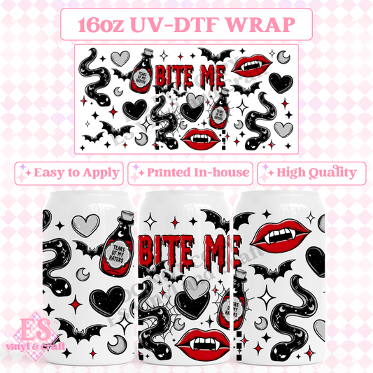 Bite Me Black - 16oz Beer Can / Libbey UV-DTF image 0