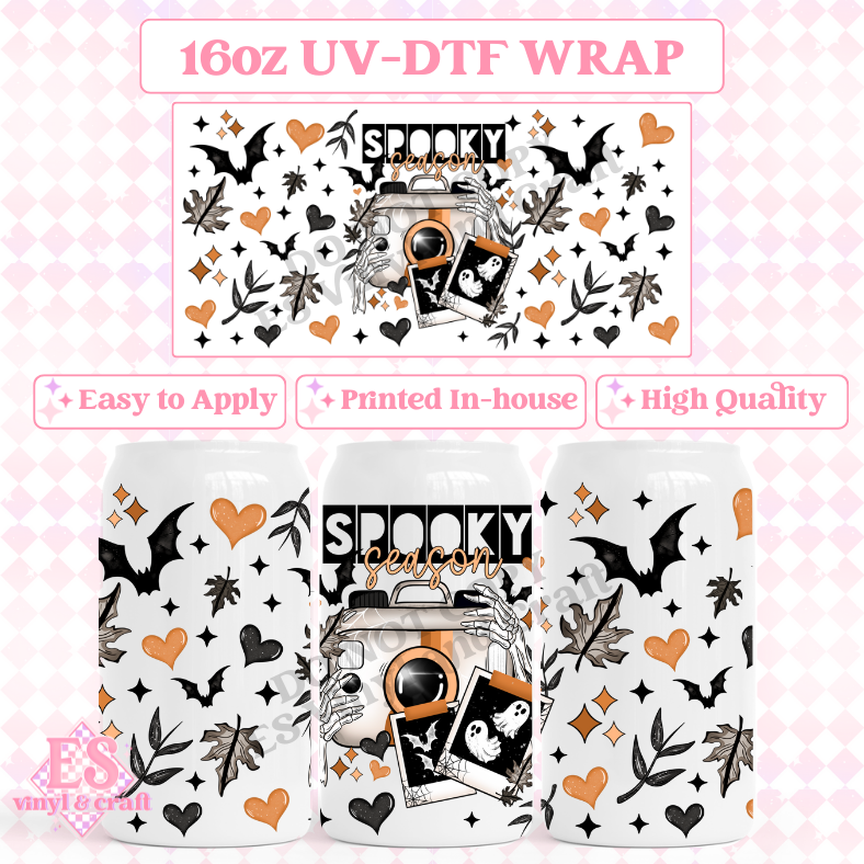 Spooky Season Camera - 16oz Beer Can / Libbey UV-DTF image 0