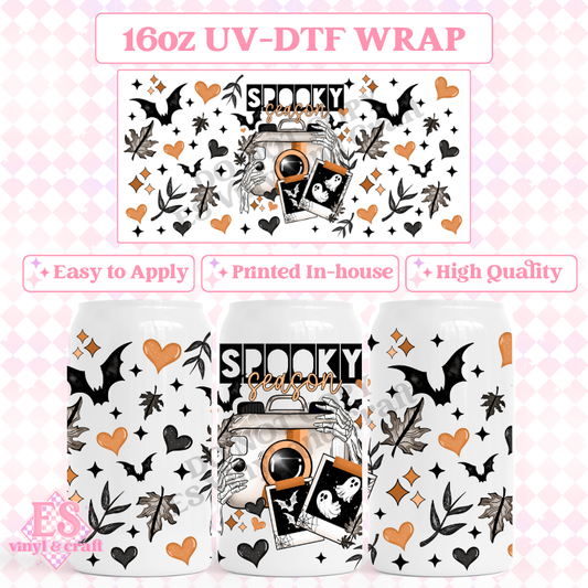 Spooky Season Camera - 16oz Beer Can / Libbey UV-DTF image 0