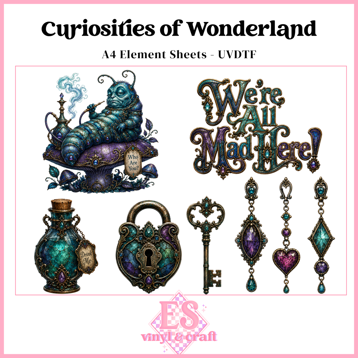 Curiosities of Wonderland - UVDTF Element Sheet (A4 Sheet)