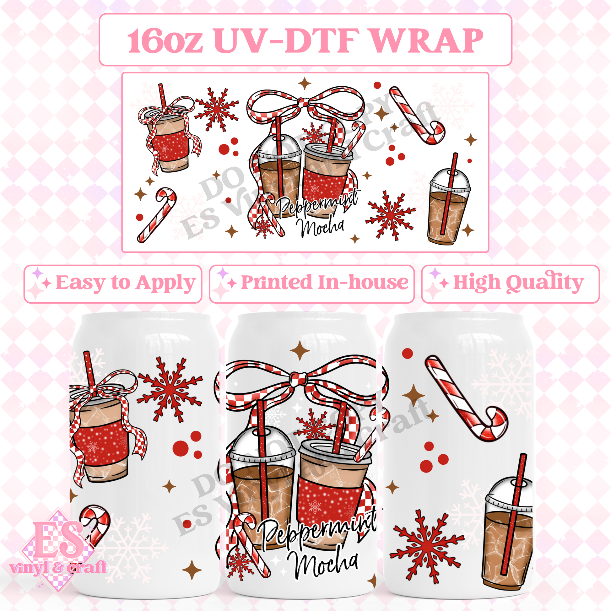 Peppermint Mochas - 16oz Beer Can / Libbey UV-DTF Transfer image 0