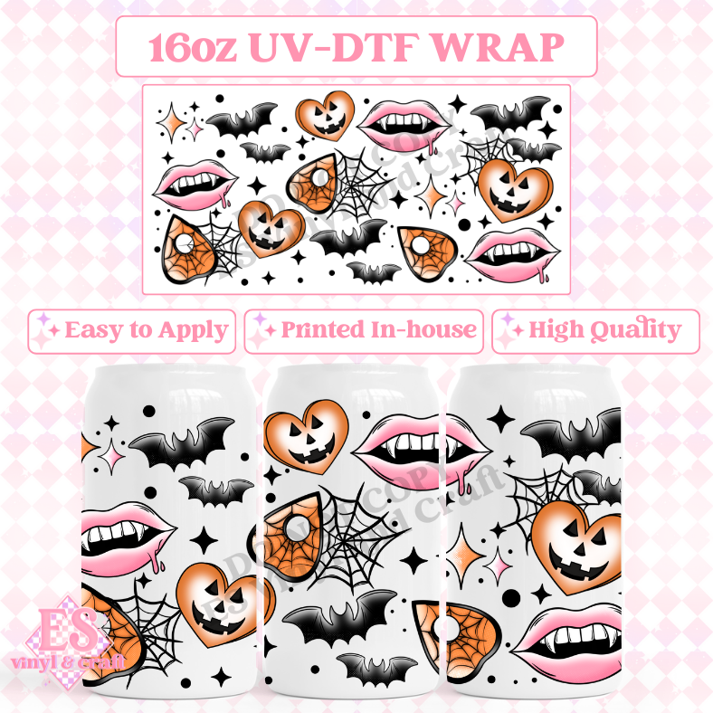 Halloween and Tattoos - 16oz Beer Can / Libbey UV-DTF Transfers image 0