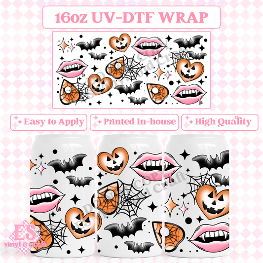 Halloween and Tattoos - 16oz Beer Can / Libbey UV-DTF Transfers image 0